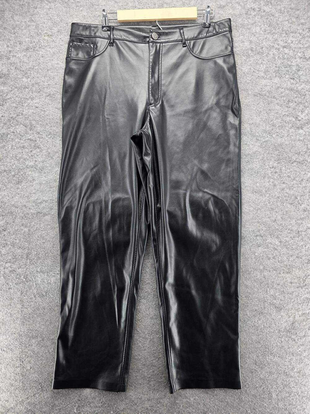 Joie Pants Womens 14 Black Faux Leather Straight Leg Coated Polyurethane Stylish